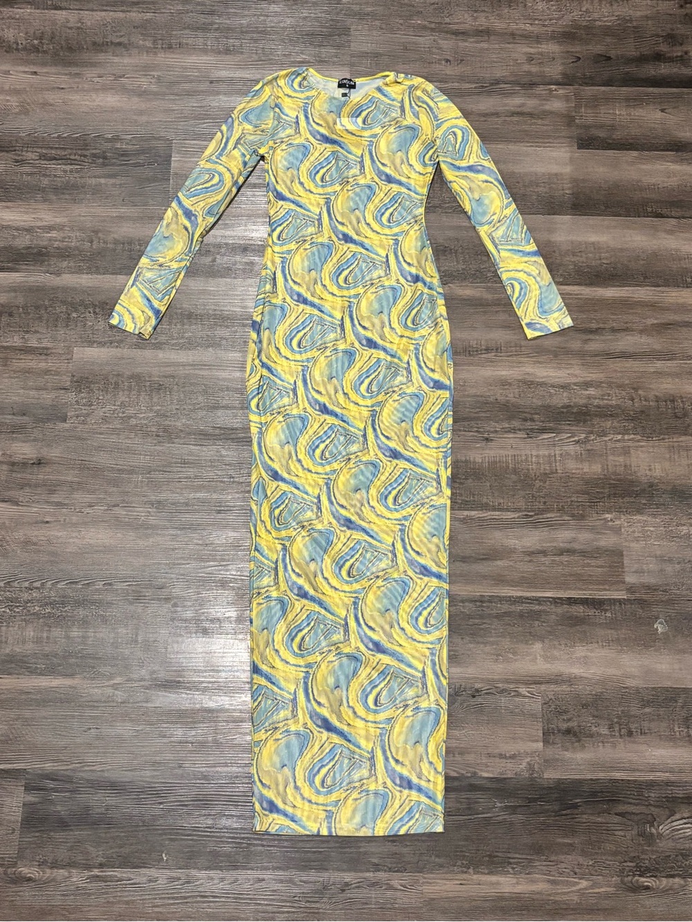 Women's Long Sleeve Yellow & Blue Swim Coverup Maxi